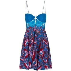 La Perla Teal Silk and Chiffon Cocktail Dress NWT 38